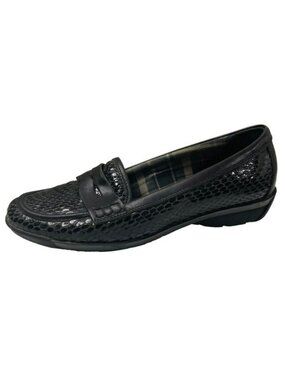Aquatalia Penny Loafers Flats-Wm's Size 6-Black Leather Snakeskin Embossed